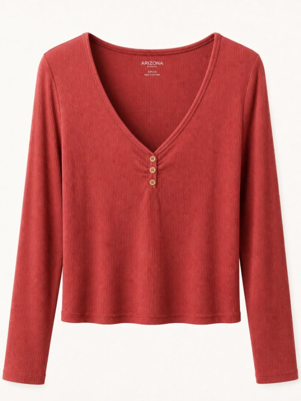 Arizona Jean Company Brick Red Long-Sleeve V-Neck Henley Top - XXL